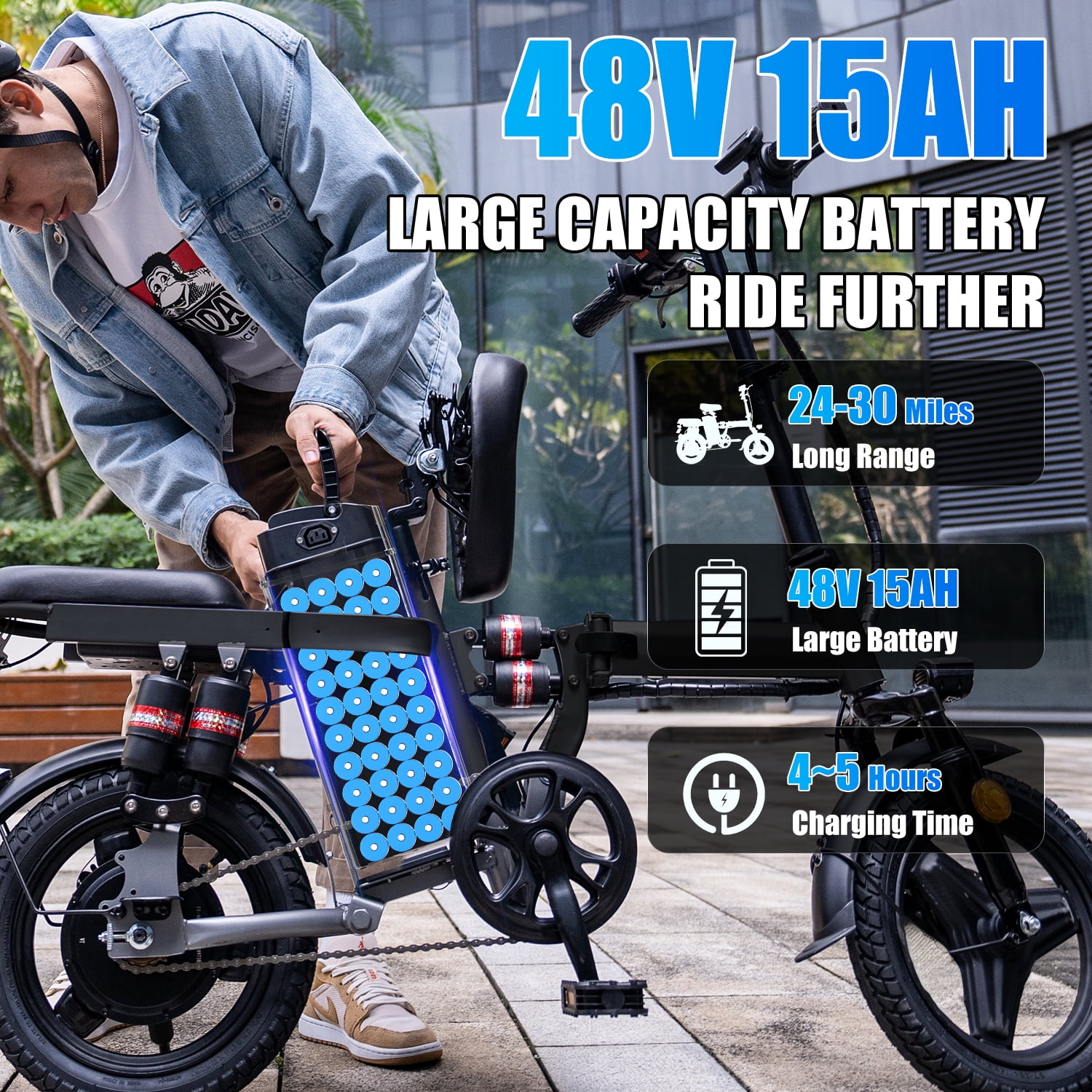 Folding Electric Bike for Adults, 48V 15AH Removable Battery, 25MPH 35Miles Commuting Ebikes for Women Men, 500W Brushless Motor, Lightweight 14'' Tires Electric Bicycles, LCD Display