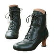 thumbnail image 3 of Women's Lace Up Boots Vintage Ankle Mid Heel Almond Toe Victorian Retro, 3 of 8