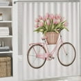 thumbnail image 5 of 4 Piece Shower Curtain Sets Pink Tulips Bicycle Shower Curtain And Rugs Shower Curtain Set Flowers Summer Spring Mother's Day 12 Hooks for Bathroom Decor Sets 72inch X 72inch, 5 of 8