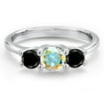 thumbnail image 3 of Gem Stone King 14K White Gold Mercury Mist Mystic Topaz & Black Diamond 3-Stone Engagement Ring | 1.09 Cttw | Round 5MM and 4MM | Three Stone Wedding Anniversary Promise Ring for Women (Size 7), 3 of 6
