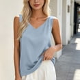 thumbnail image 4 of Gamivast V Neck Silk Shirts for Women Sleeveless Satin Tank Tops Casual Flowy Basic Camis Elegant Business Work Blouses Lightweight Summer Layering Undershirts Light Blue XXXL, 4 of 8