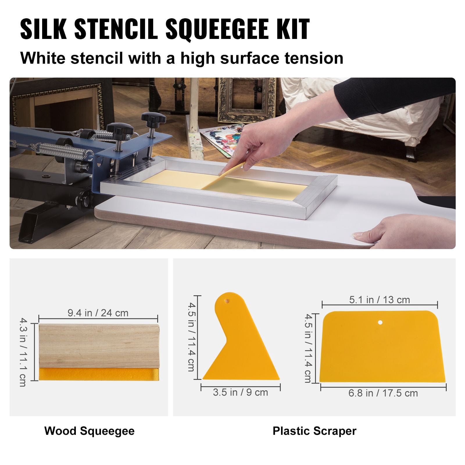 Screen Printing Kit, 2 Aluminum Frames (8x10/10x14 Inch) 110 Mesh, 2 Tapes, Squeegees, Transparency Films for T-Shirts DIY Printing