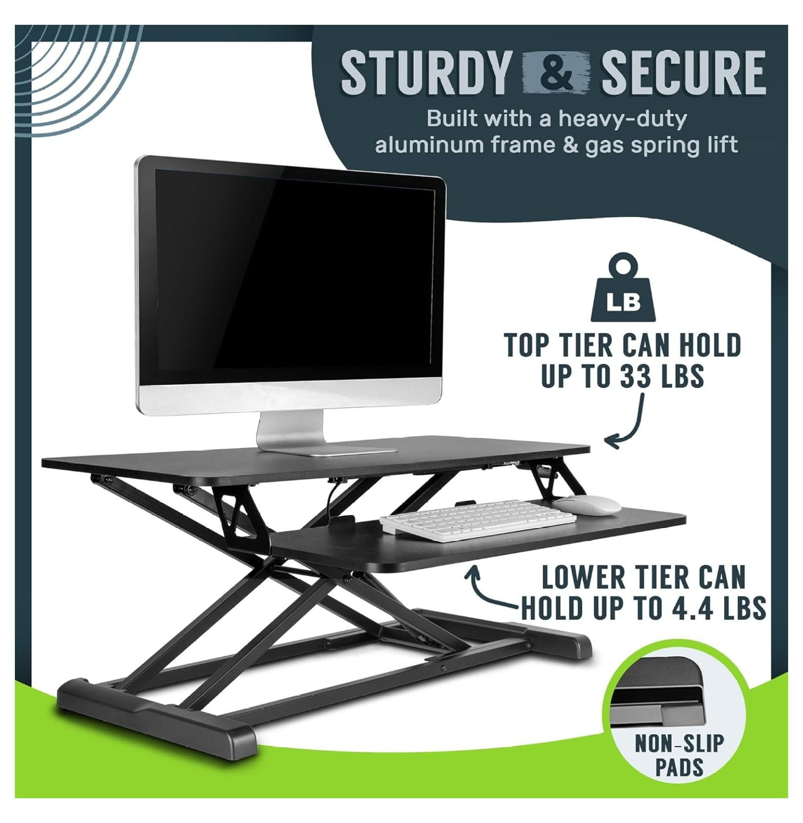 Standing Desk Converter - 32 Inch Adjustable Sit to Stand Up Workstation, Particle Board, Dual Monitor Desktop Riser with Keyboard Tray, for Home Office Laptop, Black 32"