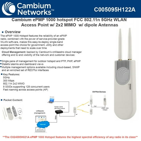 Cambium C005095H122A ePMP 1000 hotspot FCC 802.11n 5GHz WLAN AP
