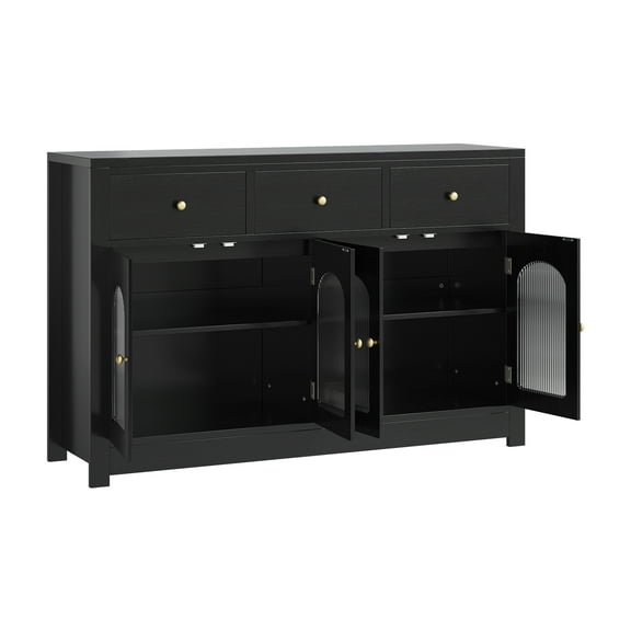 55" Buffet Cabinet,Farmhouse Large Buffet Sideboard Cabinet with 4 Doors & 3 Drawers,Adjustable Shelves for Kitchen Dining Living Room