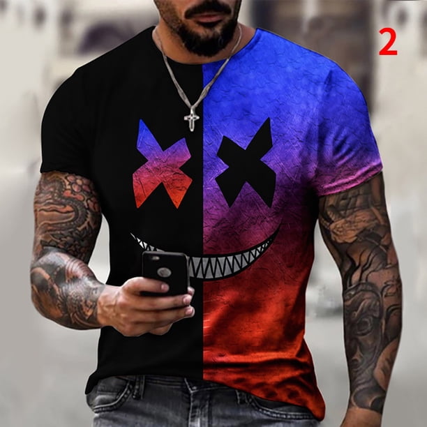 Los Hombres Casual Suelto De Impresión 3D Par De Mangas Cortas De Moda De Color Coincidencia De Cara Sonriente T-shirt XS-6XLpangjing
