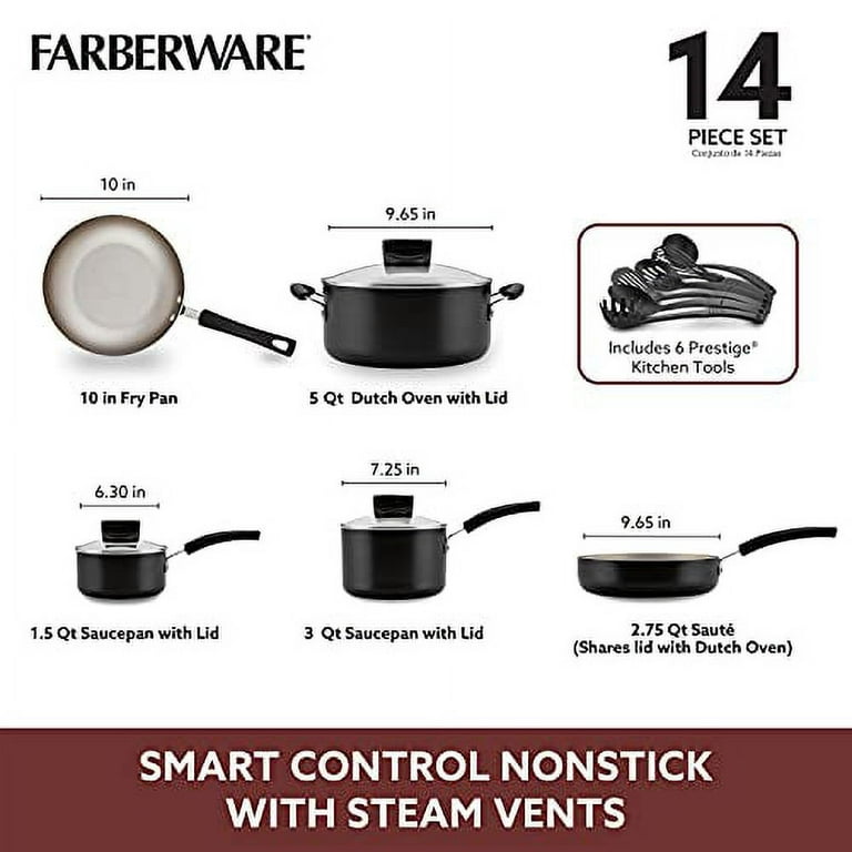 Farberware Smart Control Aluminum Nonstick 2-Qt. Saucepan & Lid, Black
