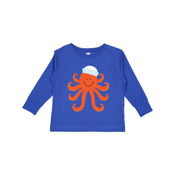 Inktastic Orange Octopus Cute Sea Creature Nautical Boys or Girls Long Sleeve Toddler T-Shirt
