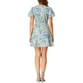thumbnail image 3 of Allegra K Women's Keyhole Square Neck Dress Summer Floral Puff Sleeve Mini Dress, 3 of 6