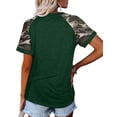 thumbnail image 3 of Mujer Cuello Redondo Top Manga Corta Empalme Tipo Suelto Camiseta Casual Para Ropa De Verano Verde Oscuro L, 3 of 5