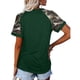 thumbnail image 3 of Mujer Cuello Redondo Top Manga Corta Empalme Tipo Suelto Camiseta Casual Para Ropa De Verano Verde Oscuro L, 3 of 5