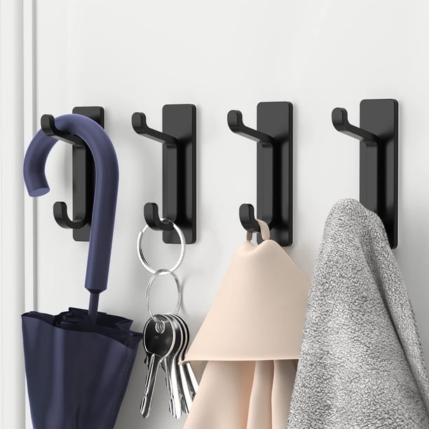 Fiudx Ganchos de Acero Inoxidable, Gancho de Pared Duradero de Acero 304, Juego de Perchas con Diseño de Doble Gancho, Soporte Adhesión Sin Taladro, Ideal para Baño, Cocina y Autocaravana, Ideal para