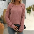 thumbnail image 6 of Annhoo Womens Tops Casual Long Sleeve Button Round Neck Knitted Sweater Blouses Fall Comfy Soft Pullover Shirts, 6 of 8