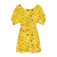 thumbnail image 4 of Wycnly Womens Blouses and Tops Dressy Going out Fashion Cold Shoulder Elastic Waist Swing Plus Size Tunic Shirts Summer Floral Print V-Neck Short Sleeve Cute Tees Tops Yellow l, 4 of 5