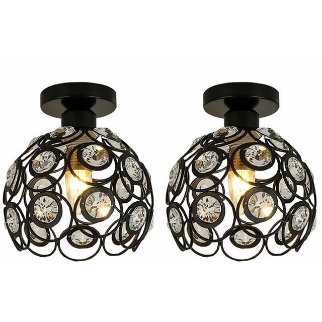 Chic Mini Semi Flush Mount Light, Crystal Ceiling Fixtures with Pretty Effect for Study, Balcony, Porch (2PCS, Black)