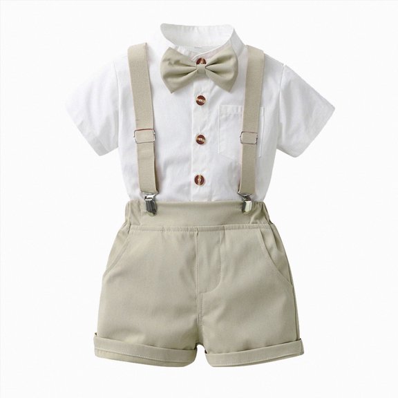 Baby Boy Formal Short Set Toddler Summer Gentleman Outfit Kid Short Sleeve Bowtie Shirt Suspender Shorts Suit Kaprioy