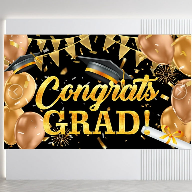 Beppter Graduation Decoration EXtraLarge Congrats Grad Banner 180x110 Cm, Graduation Party Decorations 2024 Black And Gold, Graduation Banner 2024