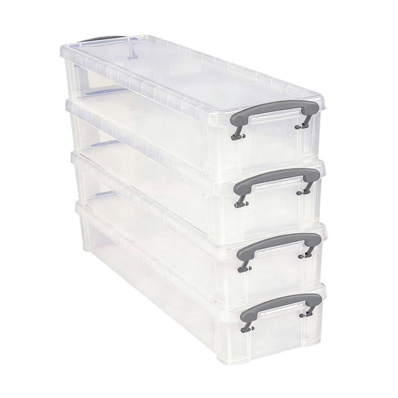 EHJRE 4x Clear Storage Bins Stackable with Latching Lids Stylish Organizing Storage Containers Stationery Organizer for Living Room Gray