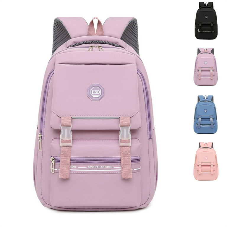 Solid Color Women S Nylon Backpack Simple School Bag For Teenage Girl Purple