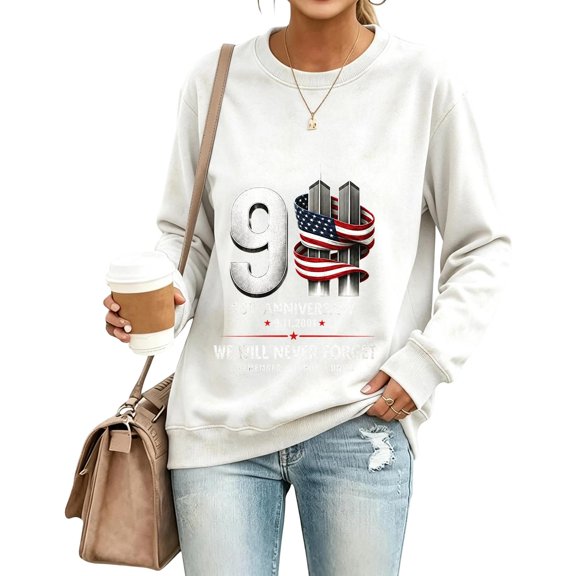 Yungyresw Sweatshirt for Women 911 Memorial American Flag Raglan Long Sleeve Casual T-Shirt Vintage 25th Anniversary Twin Towers Graphic
