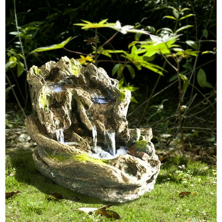 Hi-Line Gift Ltd. Fiber and Resin Branch and Moss Fountain with LED Light