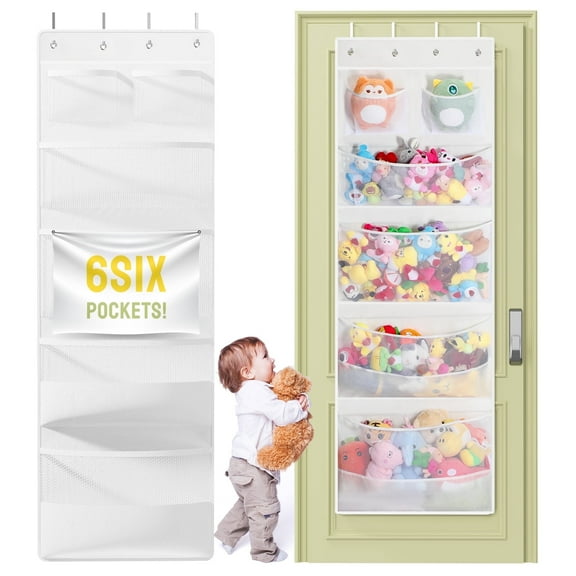 Yecaye Stuffed Animal Storage, 4-Tier Door Hanging Organizer White