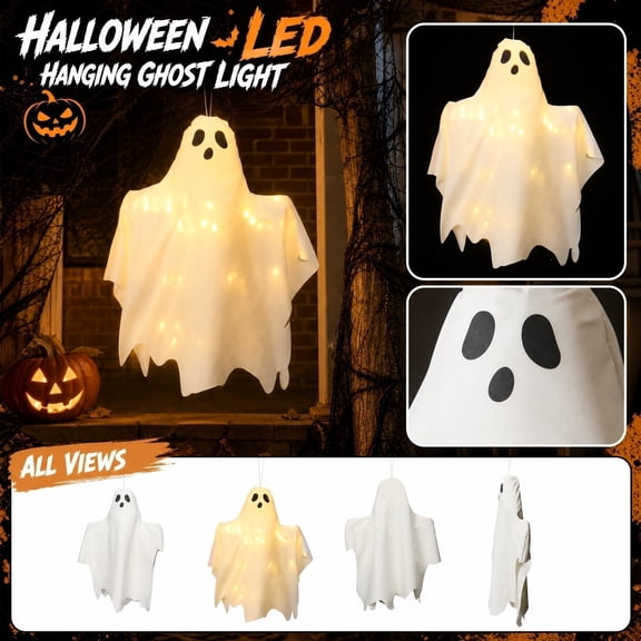 Halloween Hanging Ghost Light Decoration, LED Glowing Ghost Ornaments for Indoor Outdoor Party, Battery Operated Festival Decor for Yard and , 1Pack White