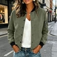 thumbnail image 4 of Ladies Lightweight Faux Suede Flight Bomber Jacket Ribbed Cuff & Hem Baseball Collar Long Sleeve Casual Coat with Pocket Outerwear Green L, 4 of 6