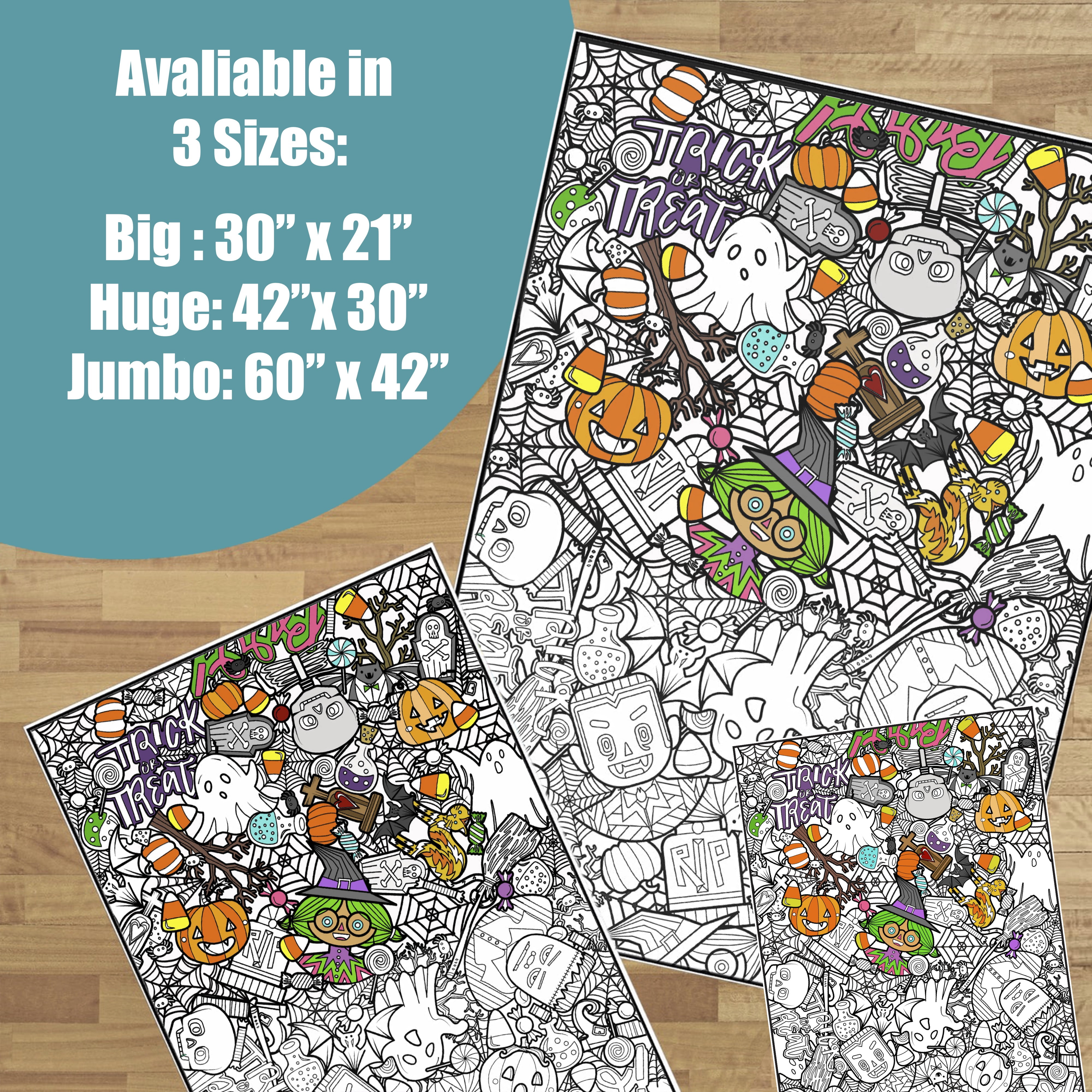 Giant Coloring Poster - Premium Jumbo Coloring Sheets for Kids & Adults with Thick Bleed-Resistant Pages, Use on Floor, Wall, or Table, Use With Alcohol Based Markers (30” x 42”, Costume Party)