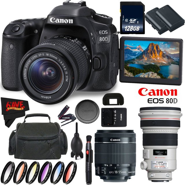 Canon EOS 80D DSLR Camera with 18-55mm Lens 1263C005 (Intl Model) + Canon EF 200mm f/2L IS USM Lens + 128GB Class 10 Memory Card + LP-E6N Lithium-Ion Battery Bundle Canon 1263C005-9