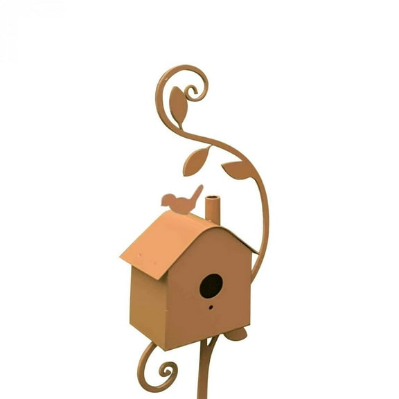 EQWLJWE Metal Bird House with Pole, Handmade Copper Cottage Bird House Stakes, Metal Bird Houses for Courtyard Backyard Patio Outdoor Garden Decor, Resting Place for Birds, Hummingbird House