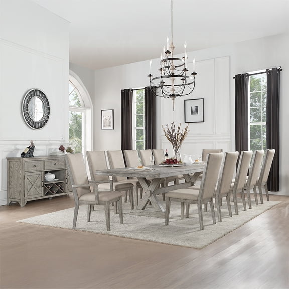 ACME 13ps Casual Dining Table Set Include 1 Extendable Dining Table, 10 Side Chairs and 2 Arm Chairs, 12-Person Dining Table Set, Set for 10-12 People