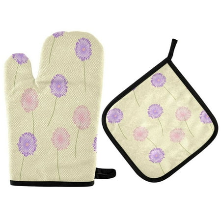 

2pcs kitchen insulation gloves Oven Mitts and Pot Holders Sets Heat Resistant kitchen insulation pad Purple and Pink Dandelion