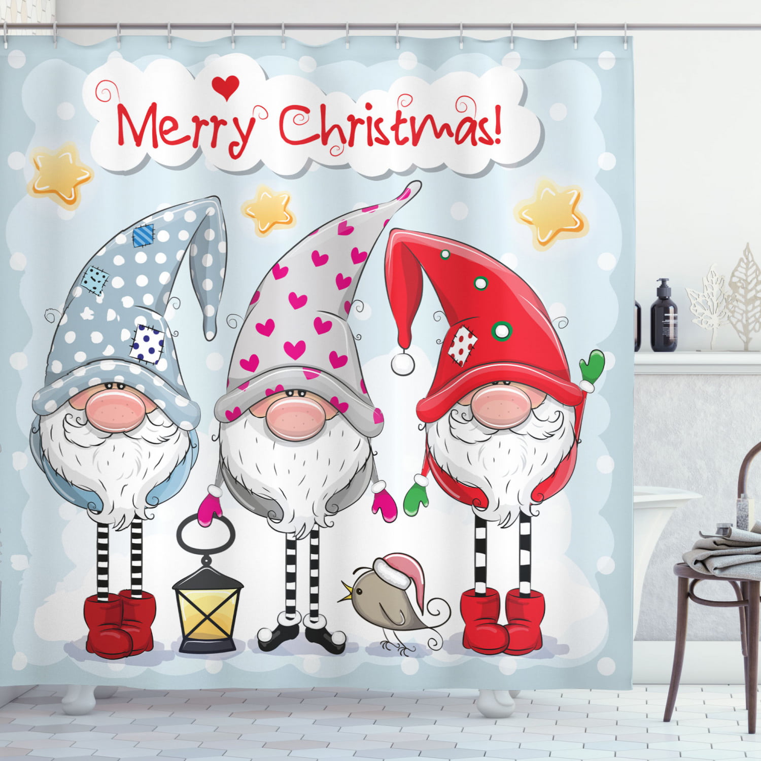 US Merry Christmas Bathroom Set Xmas Tree Santa Claus Pattern Shower Curtain 