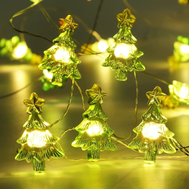 Cadena de luces en forma de árbol de Navidad, 20 luces LED de hadas de Navidad, luces de cadena de árboles de Navidad de color blanco cálido con pilas para decoración del hogar de la ventana del árbol de Navidad - Árbol de Navidad oso de fresa Electrónica
