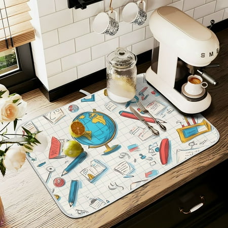 

Yayeee Drying Mat for Kitchen Counter Dishes Microfiber Coffee Decorative Pad Colorful School