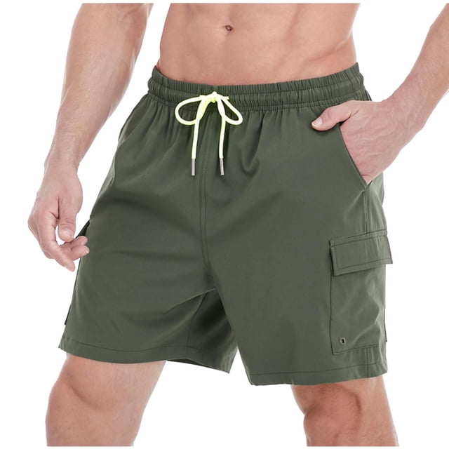 Plebaso Men's Cargo Shorts Summer Drawstring Beach Shorts Elastic Waist Outdoor Shorts with Multi Pockets