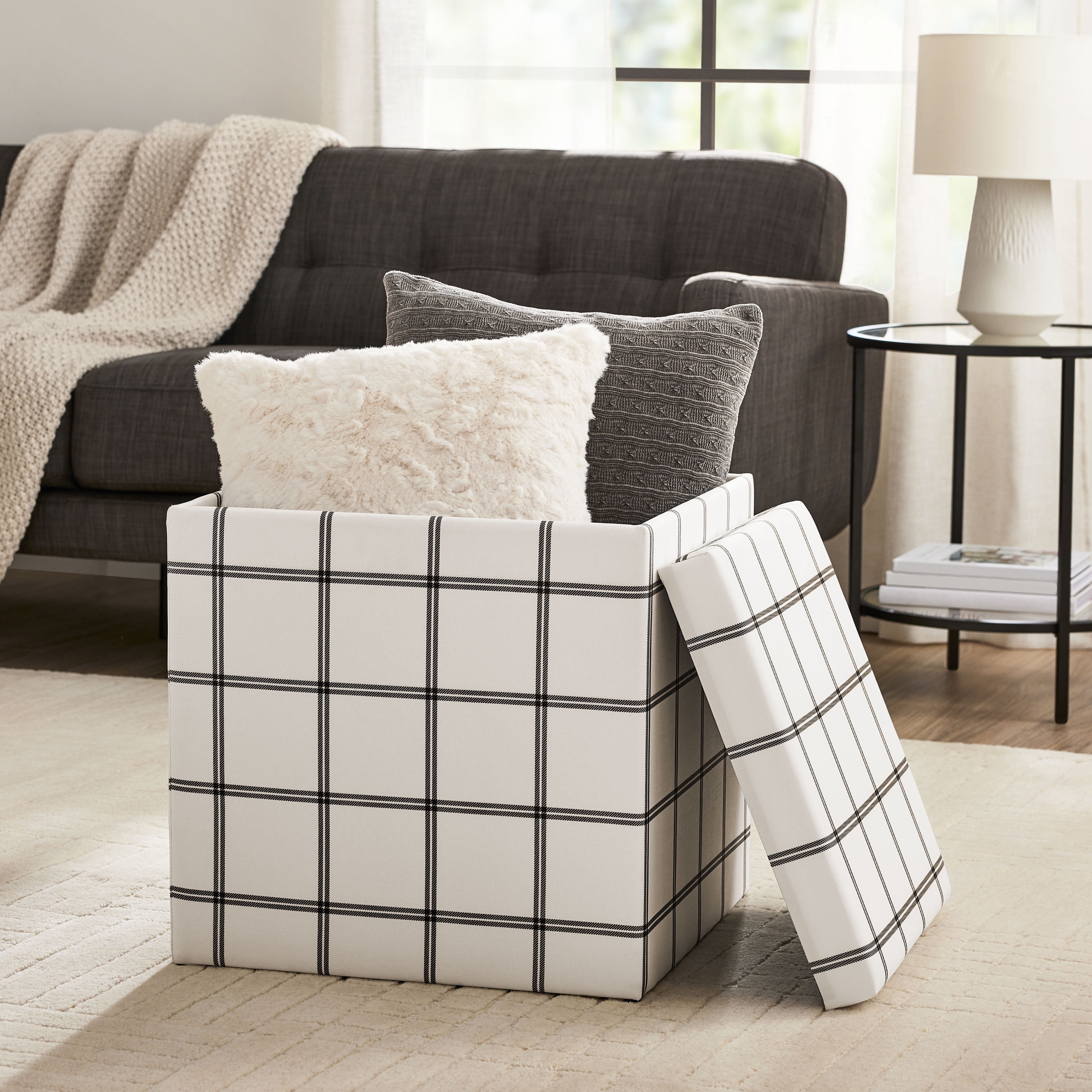 Mainstays Large Cube Storage Ottoman, Linen Color
