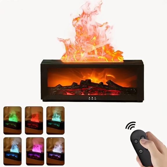 300ML Essential Oil Diffuser Fireplace Flame Air Humidifier LED Light 7 Colors for Aromatherapy Home Fragrance Decor