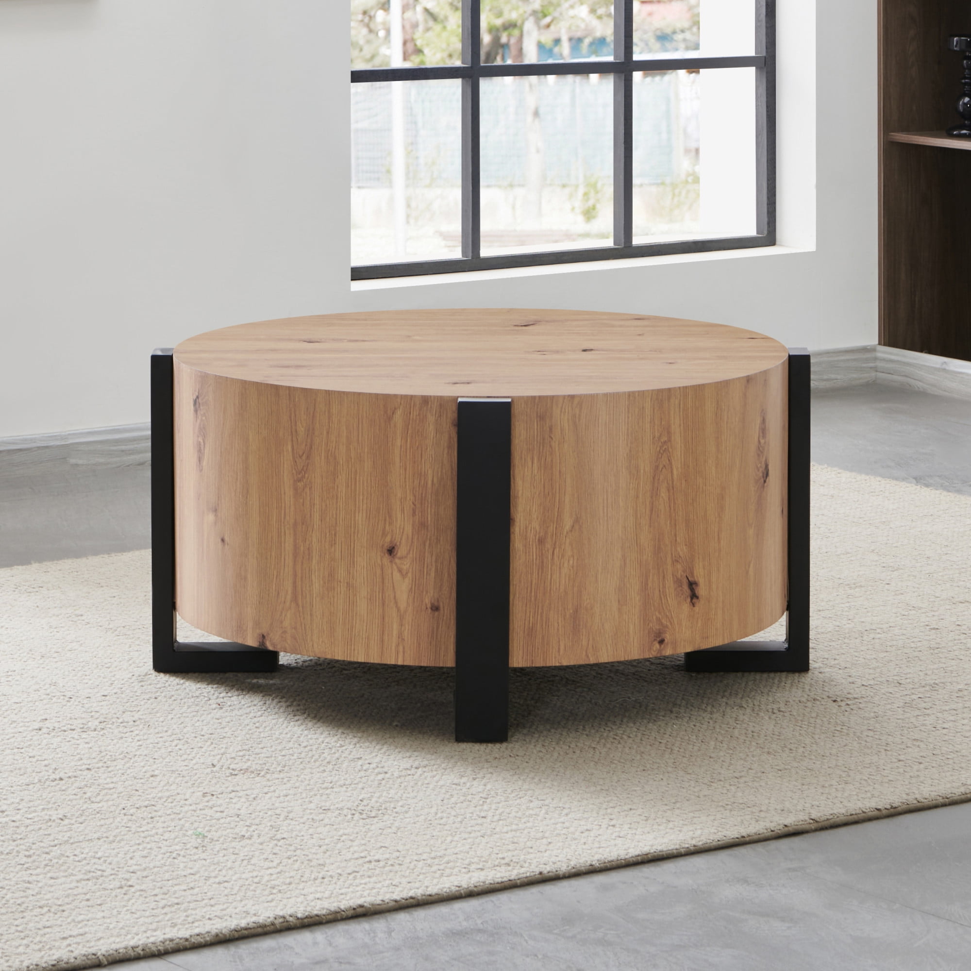 Steve Silver Darcie Modern 36" Round Wood Coffee Table, Natural Brown