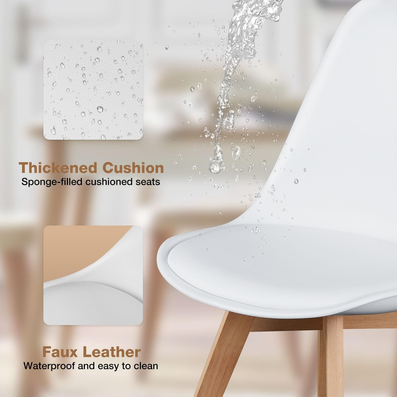 BEAUTYPEAK Dining Chairs Set of 4 PU Leather Upholstered Side Chairs with Padded Seats Solid Wood Legs Modern Accent Chairs, White