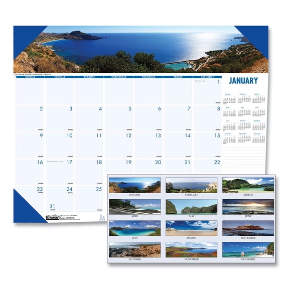 House of Doolittle Recy Coastlines Photographic Monthly Desk Pad Calendar, 22" x 17", 2022