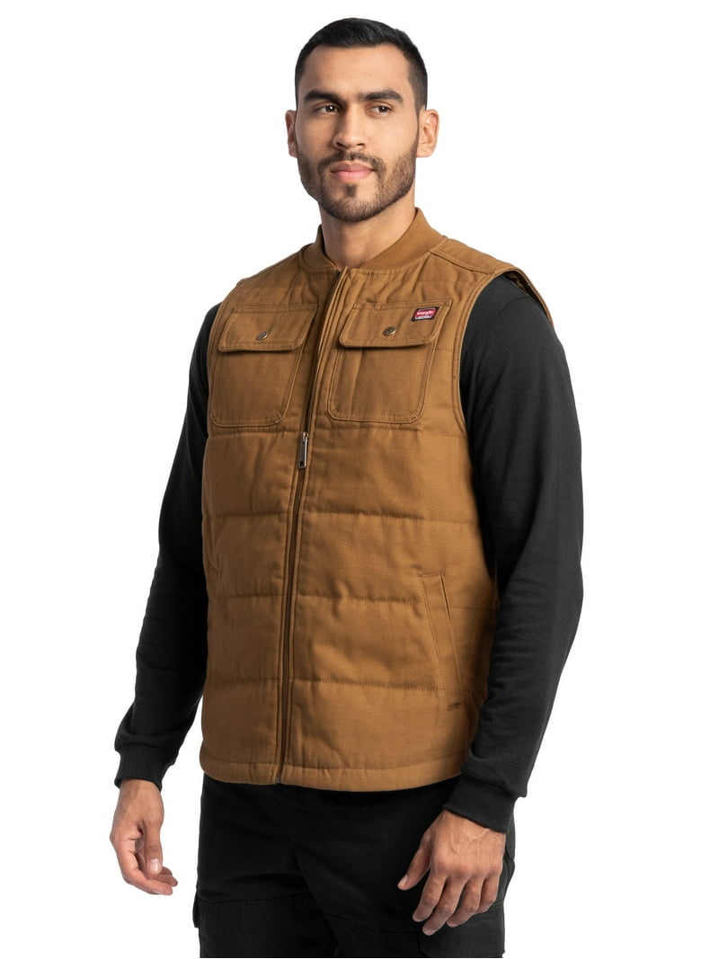 CresentDownWorks Vest【L】 Mens Quilted Lined Casual Cotton Vest Jacket Full Zip Up