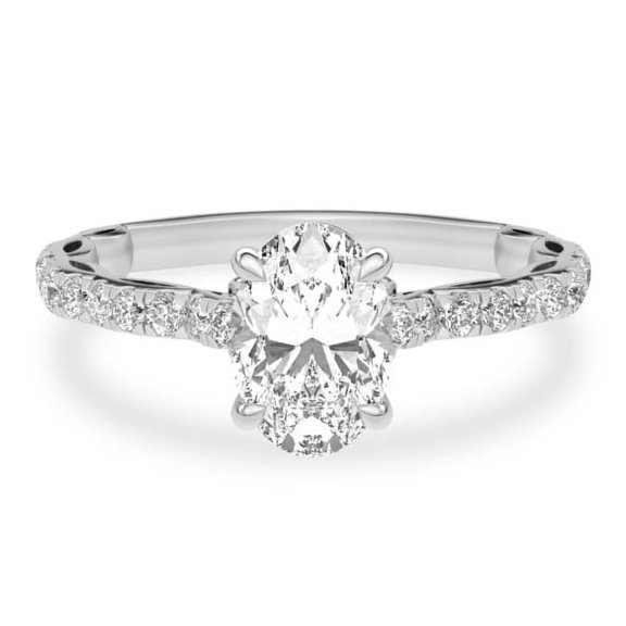 Lina Jewel 2.02 Ct Oval Cut Solitaire Engagement Ring for Women - 14K White Gold Plated with Accent Diamonds - Floral Eternity Band Ring - Latest Engagement Diamond Rings - Wedding Proposal Gift