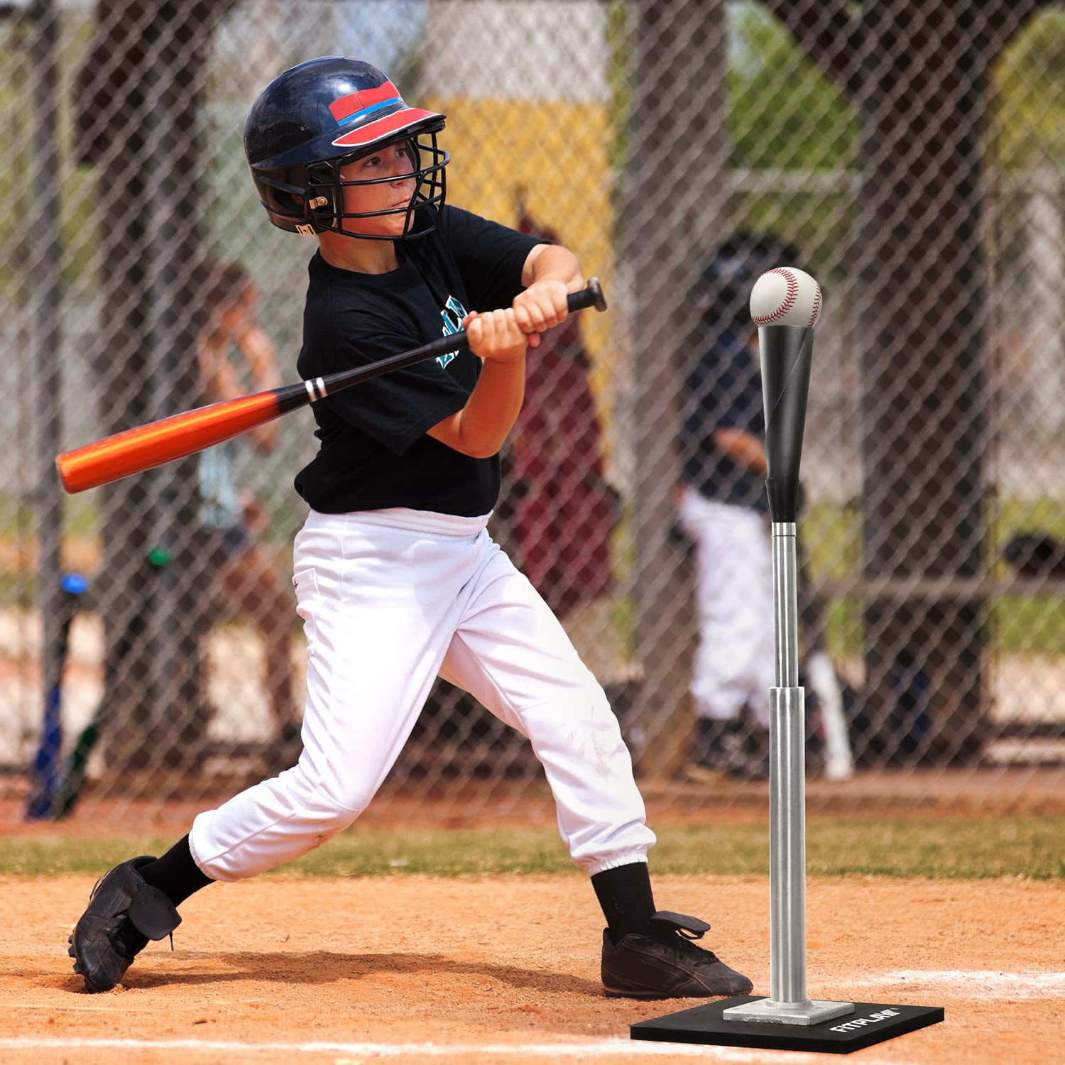 CureCalor Metal Baseball Batting Tee, 24-46" Adjustable Height, Handrolled Flexible Rubber Top