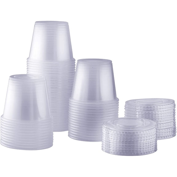 [100 Sets - 5.5 oz.] Plastic Portion Cups With Lids, Souffle Cups, Jello Shot Cups