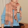 thumbnail image 4 of Prolriy Scarf for Women Autumn and Winter Colorful Plaid Shawl Thickening Warm Fringe Scarf Womens Scarf Orange, 4 of 7