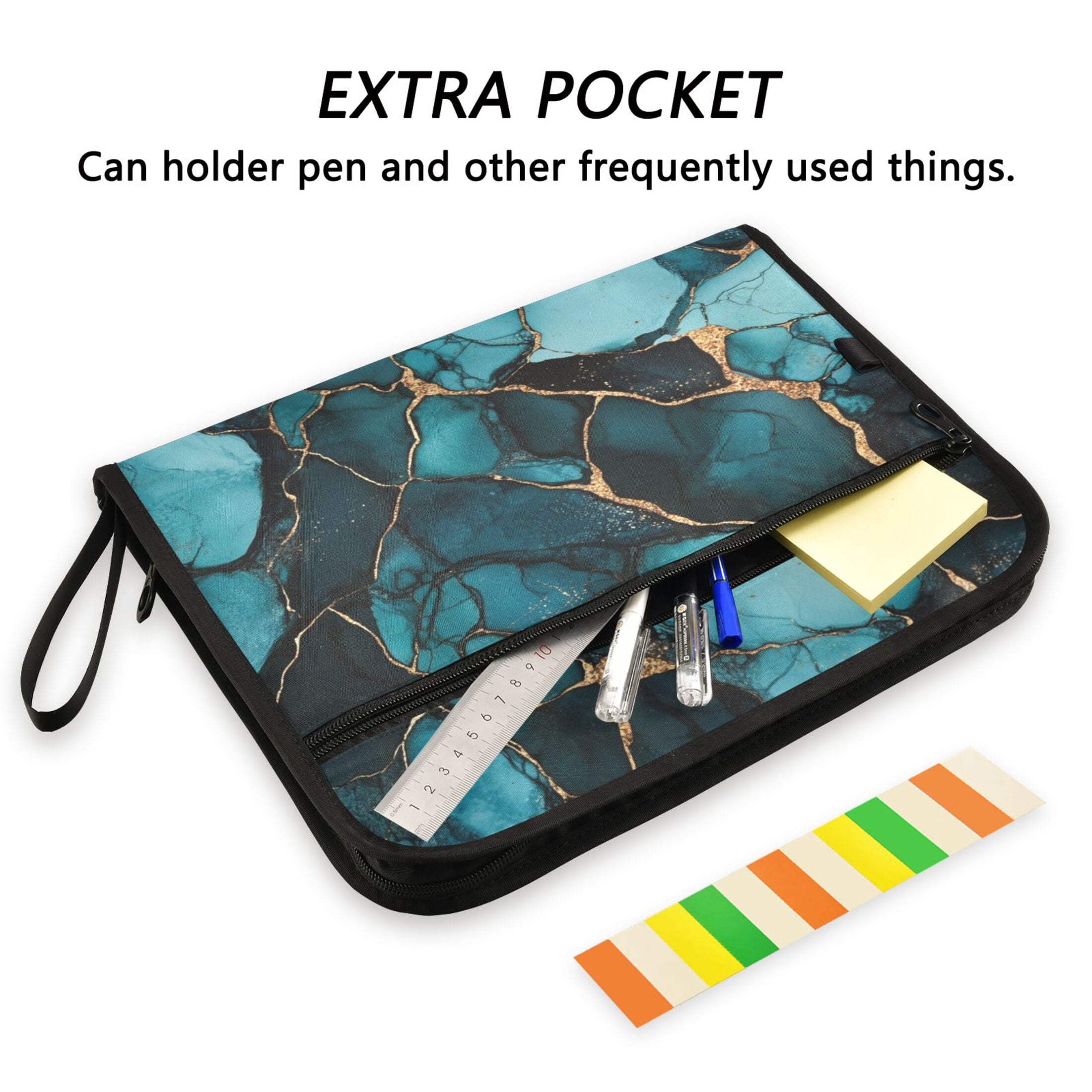 WOBOGO Dark Green Gild Marble Expanding File Folder Letter Size Accordion Filing Organizer 13 Pocket Separate Organ Pocket
