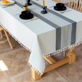 thumbnail image 1 of Deep Dream Manteles de mesa con borlas cosidas, lino de algodón, sin arrugas, decoración para cocina, comedor y fiesta (rectangular, 140 x 200 cm, 6 – 8 asientos, gris claro), 1 of 5