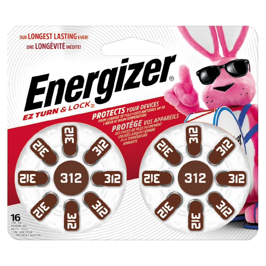 Energizer Hearing Aid Batteries Size 312, Brown Tab 312